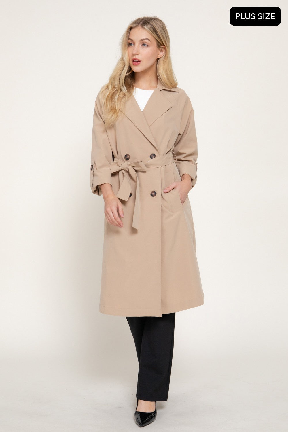 Long Slv Belted Trench Coat