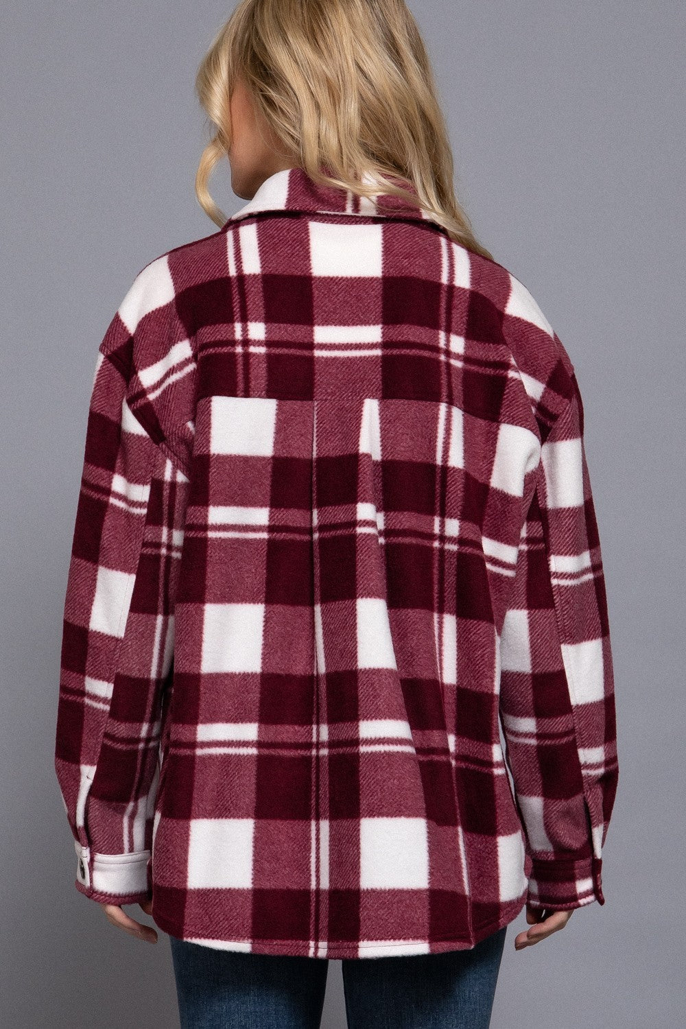 Long Slv Check Printed Fleece Shacket