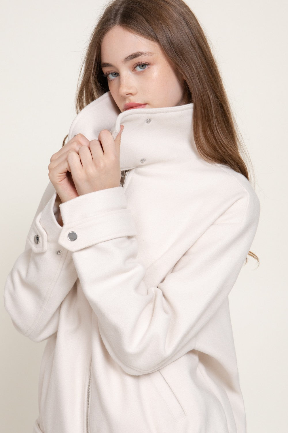 Long Sleeve High Neck Felt Bomber Jacket