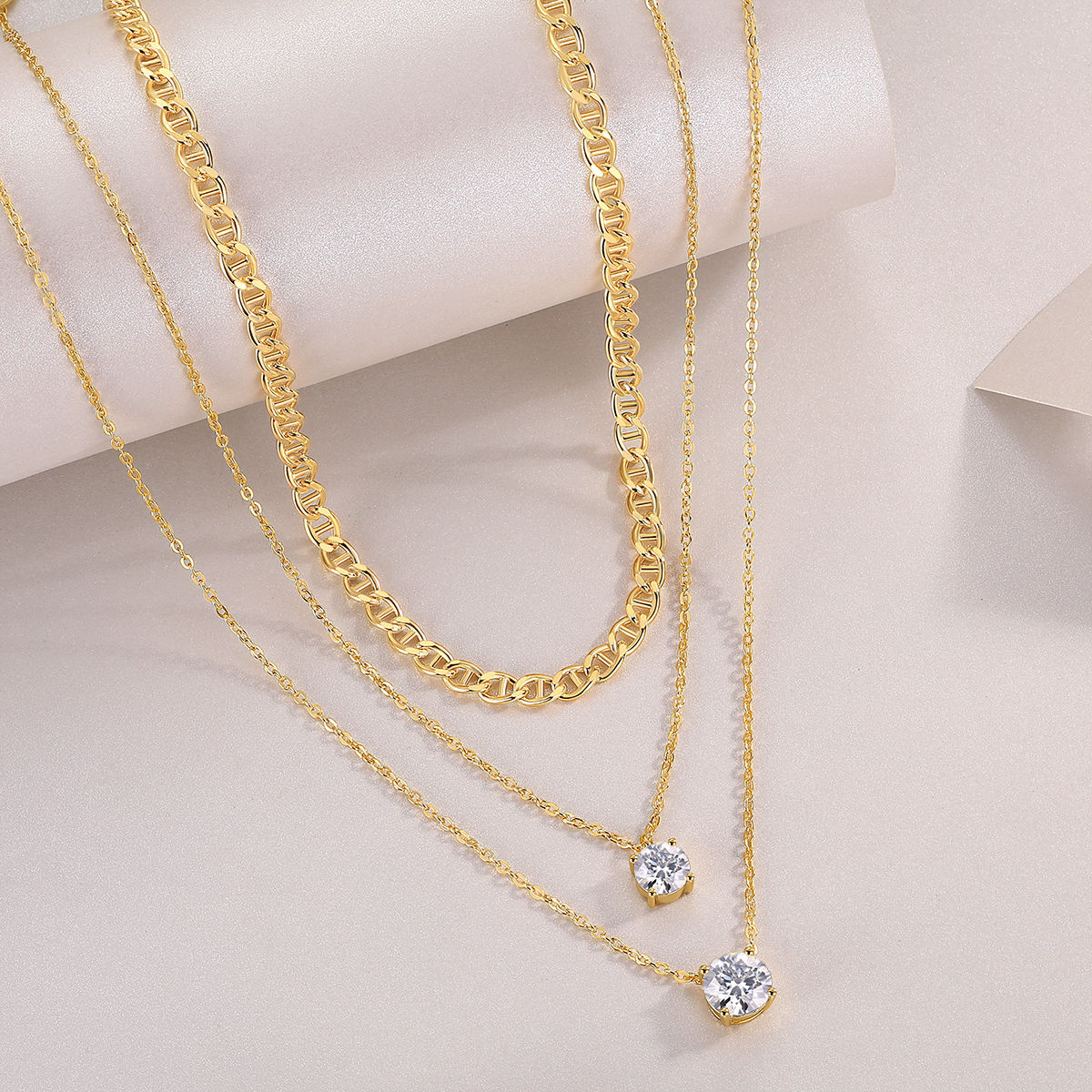 Anchor Twinkle Layer Necklace