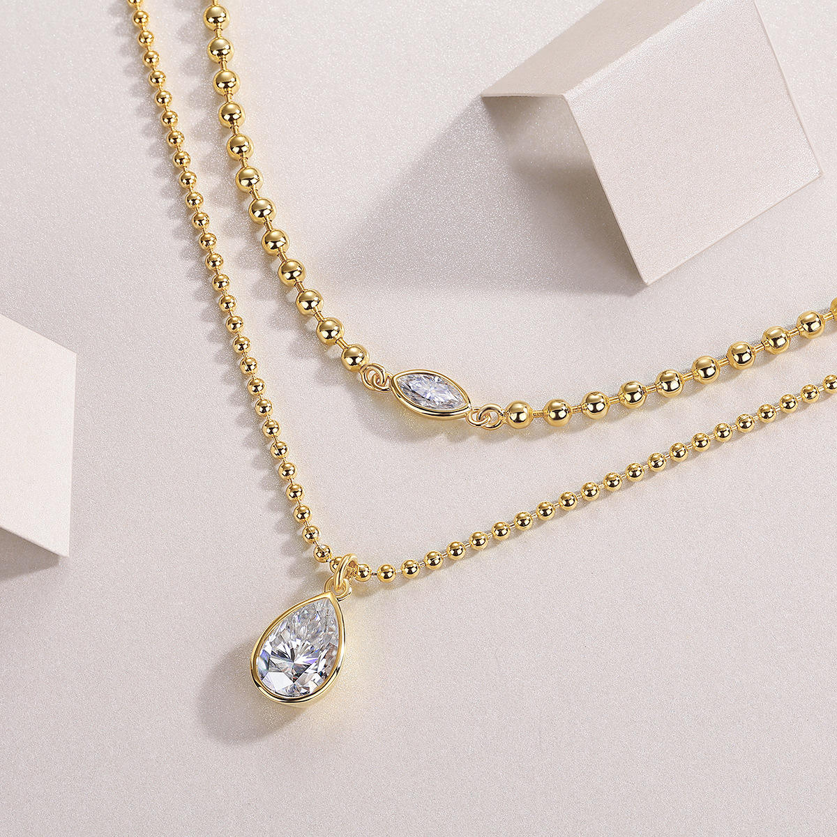 Pear Drop Bead Layer Necklace