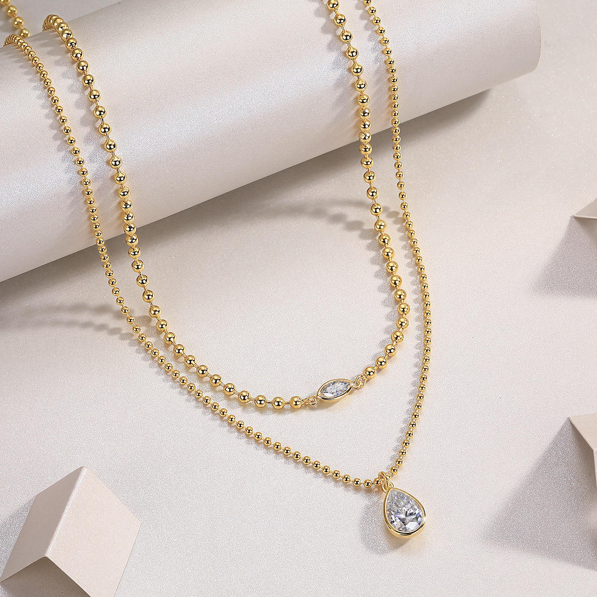 Pear Drop Bead Layer Necklace