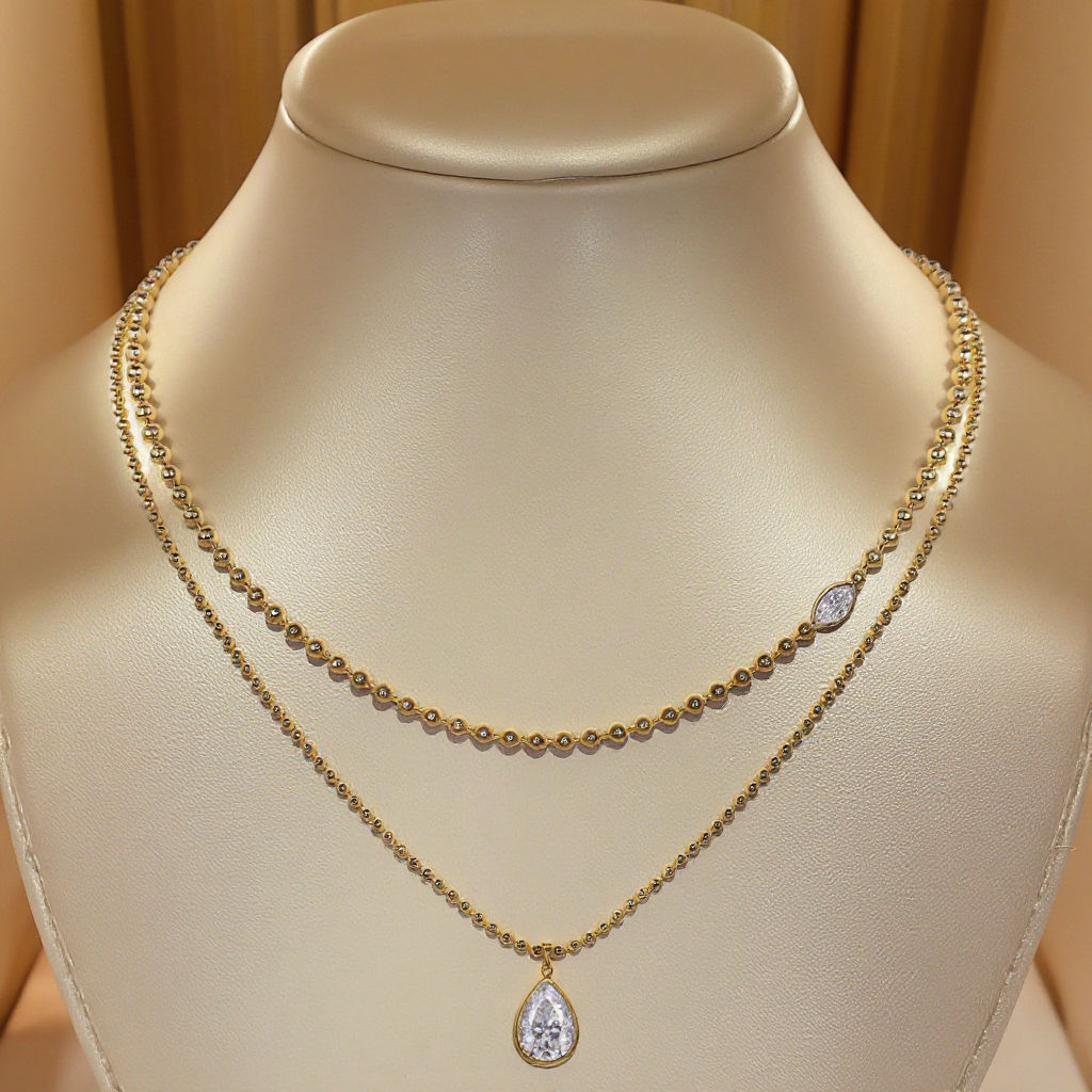 Pear Drop Bead Layer Necklace