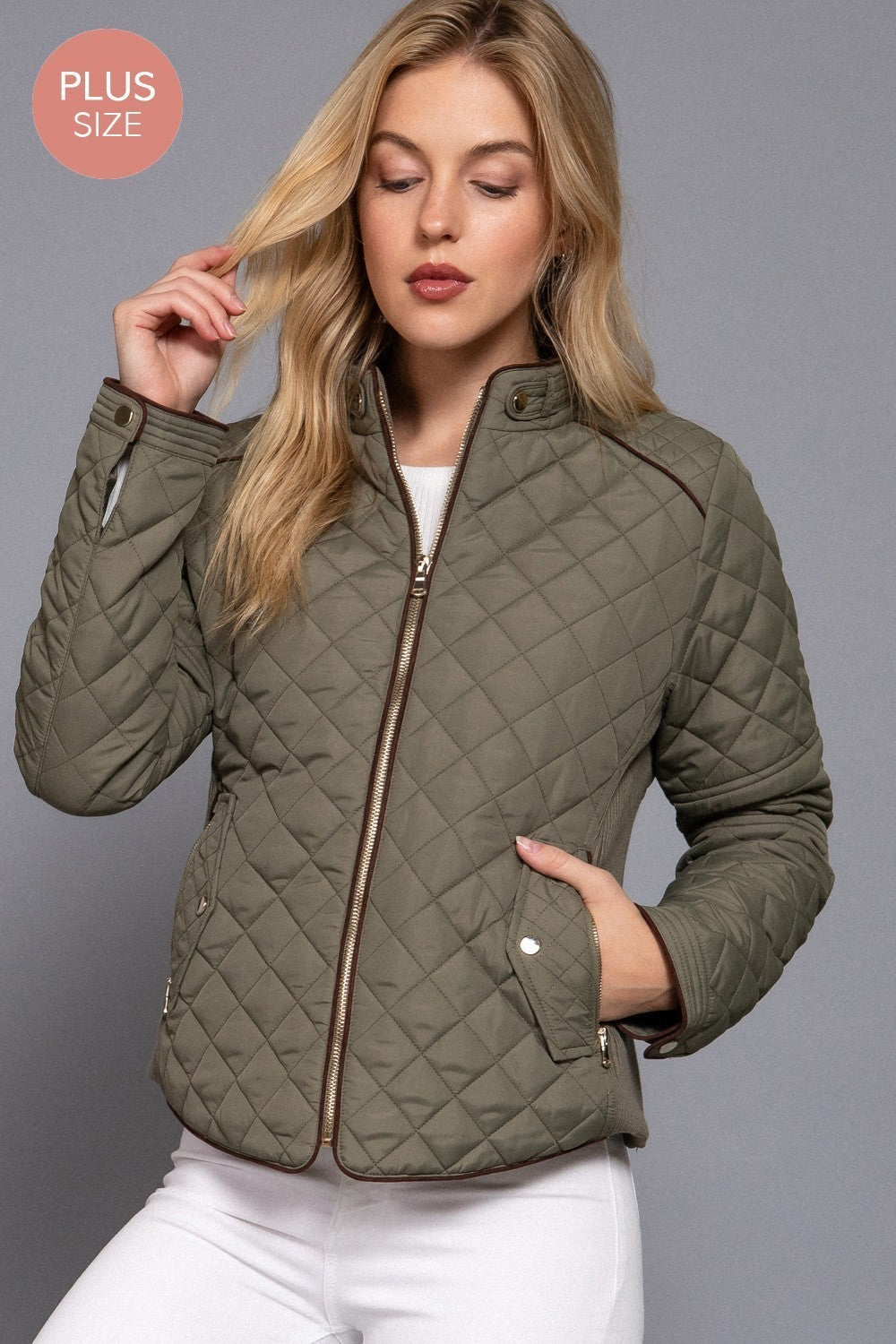 Suede Piping Detail Rib Quilted Padding Jacket