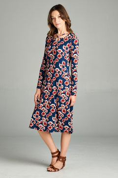 Fit Flare Floral Crisscross Neck Midi Dress