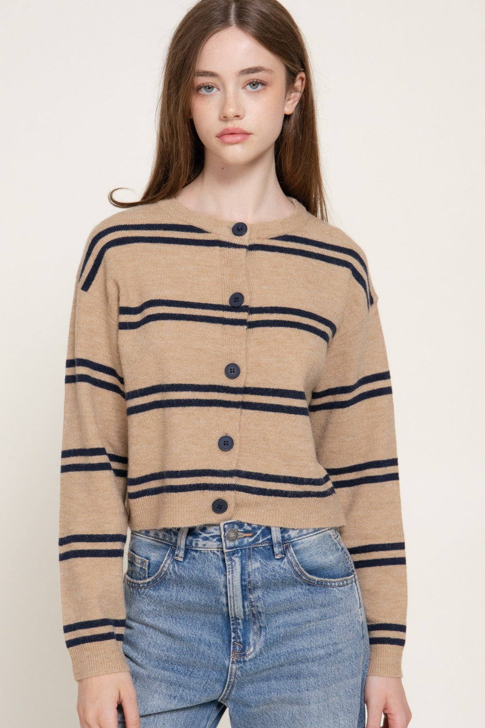 Long Slv Striped Sweater Cardigan
