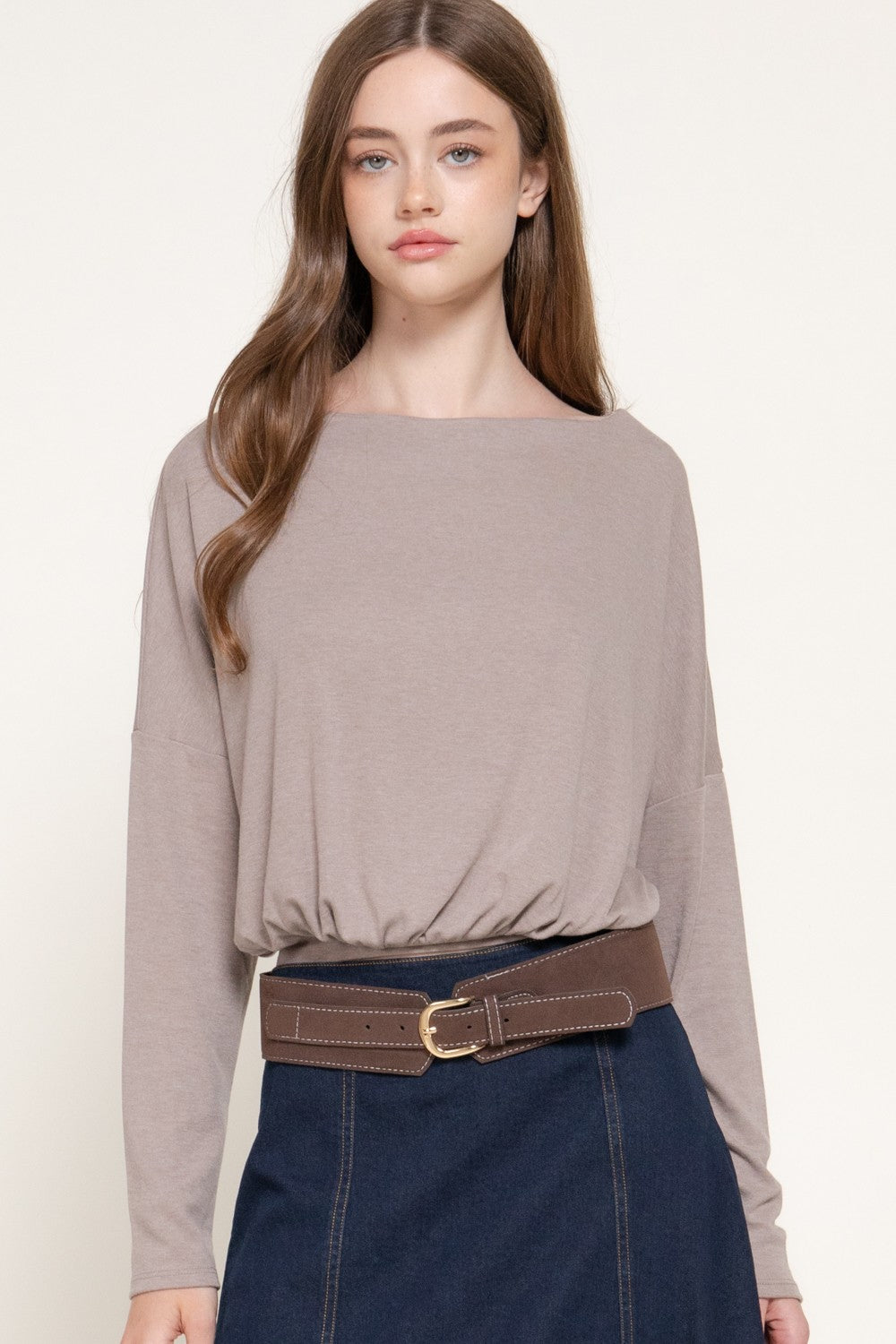 Long Slv Boat Neck Brushed Knit Top