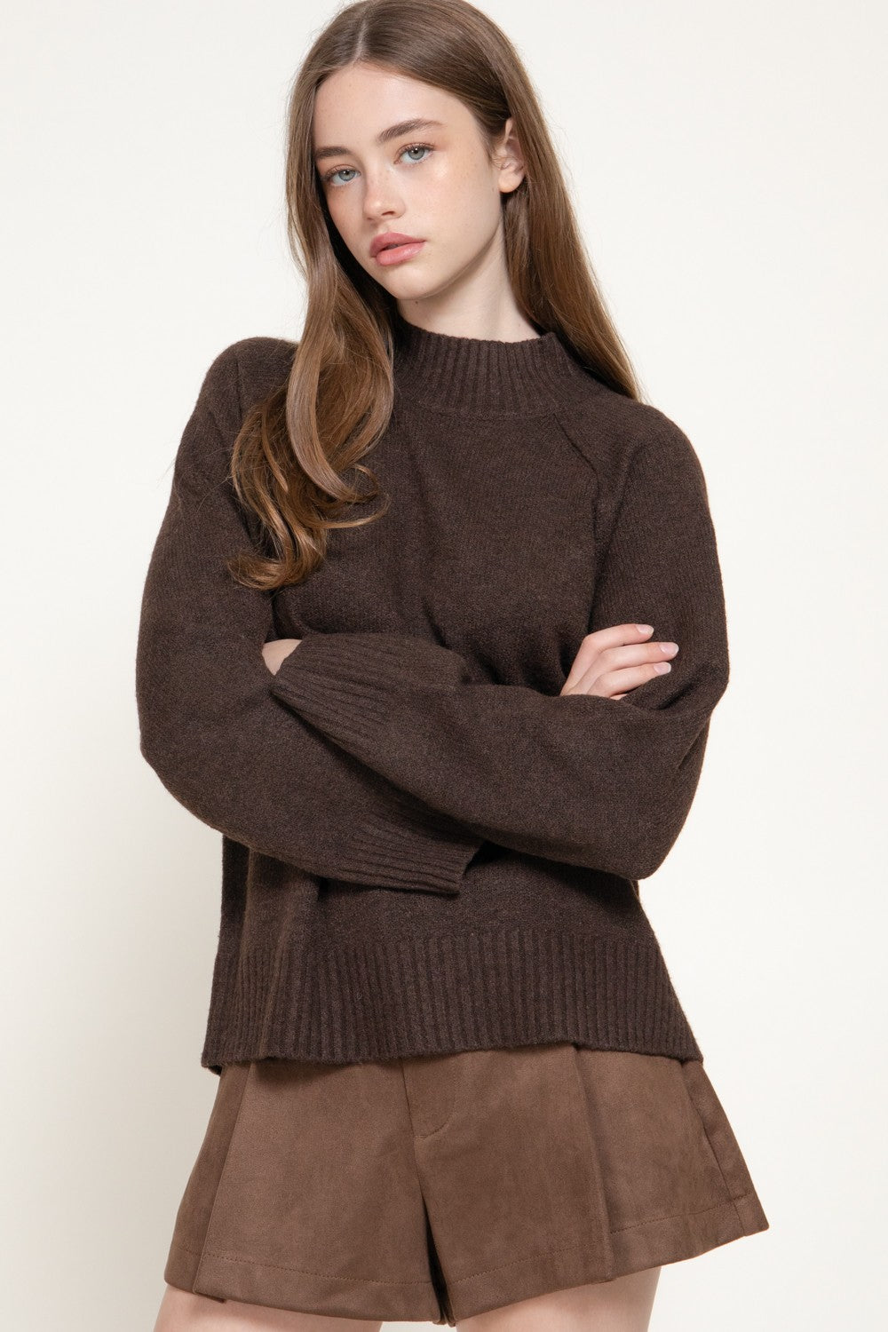 Long Raglan Slv Mock Neck Sweater