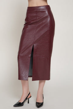 Texture Faux Leather Pencil Midi Skirt