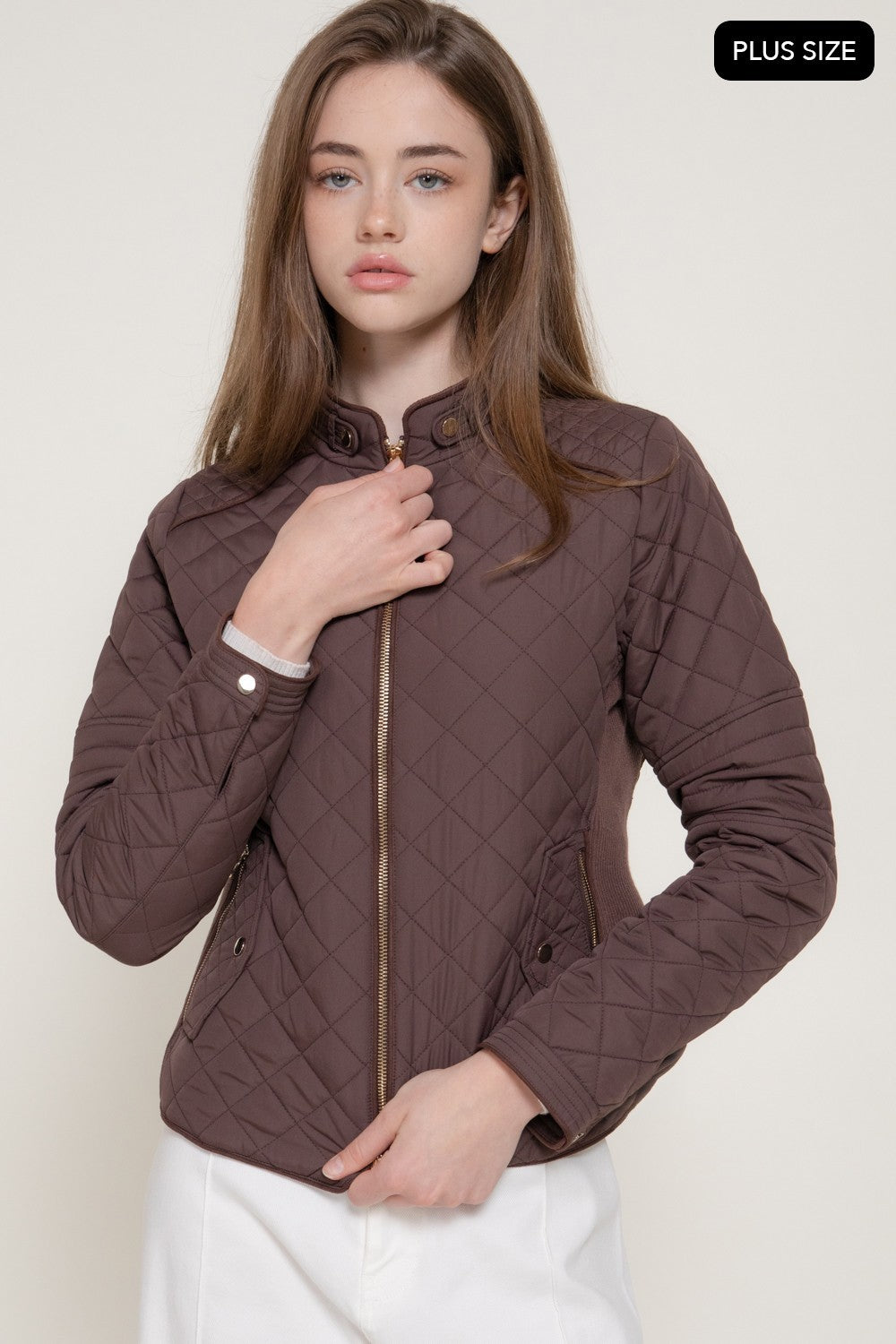 Suede Piping Detail Rib Quilted Padding Jacket