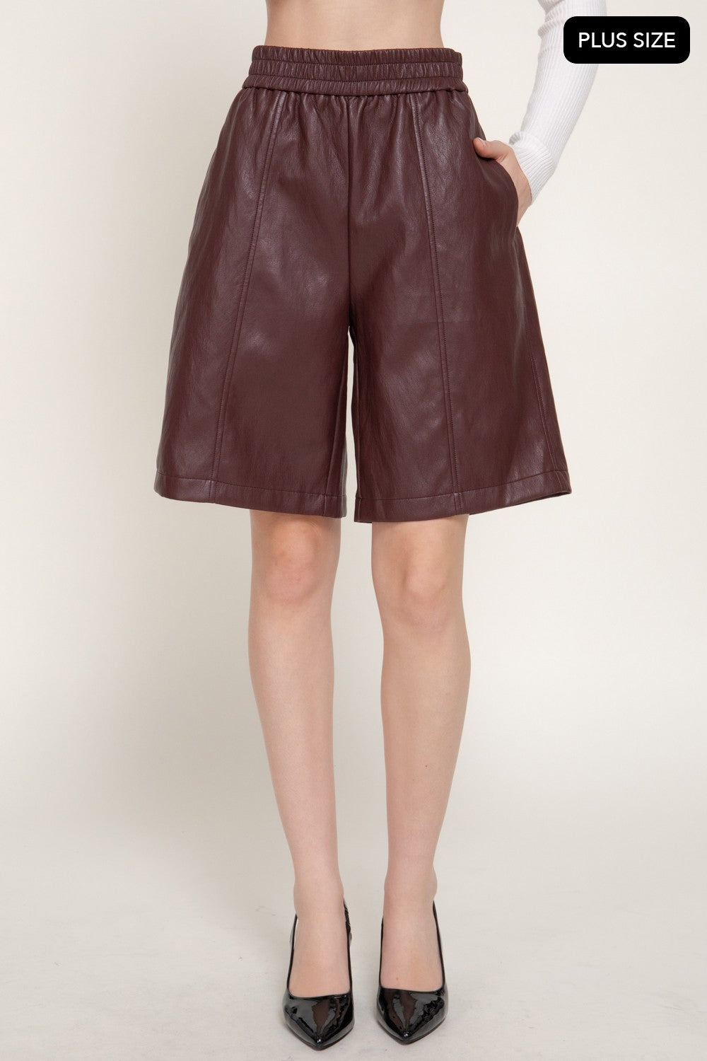 Elastic Waist Faux Leather Shorts
