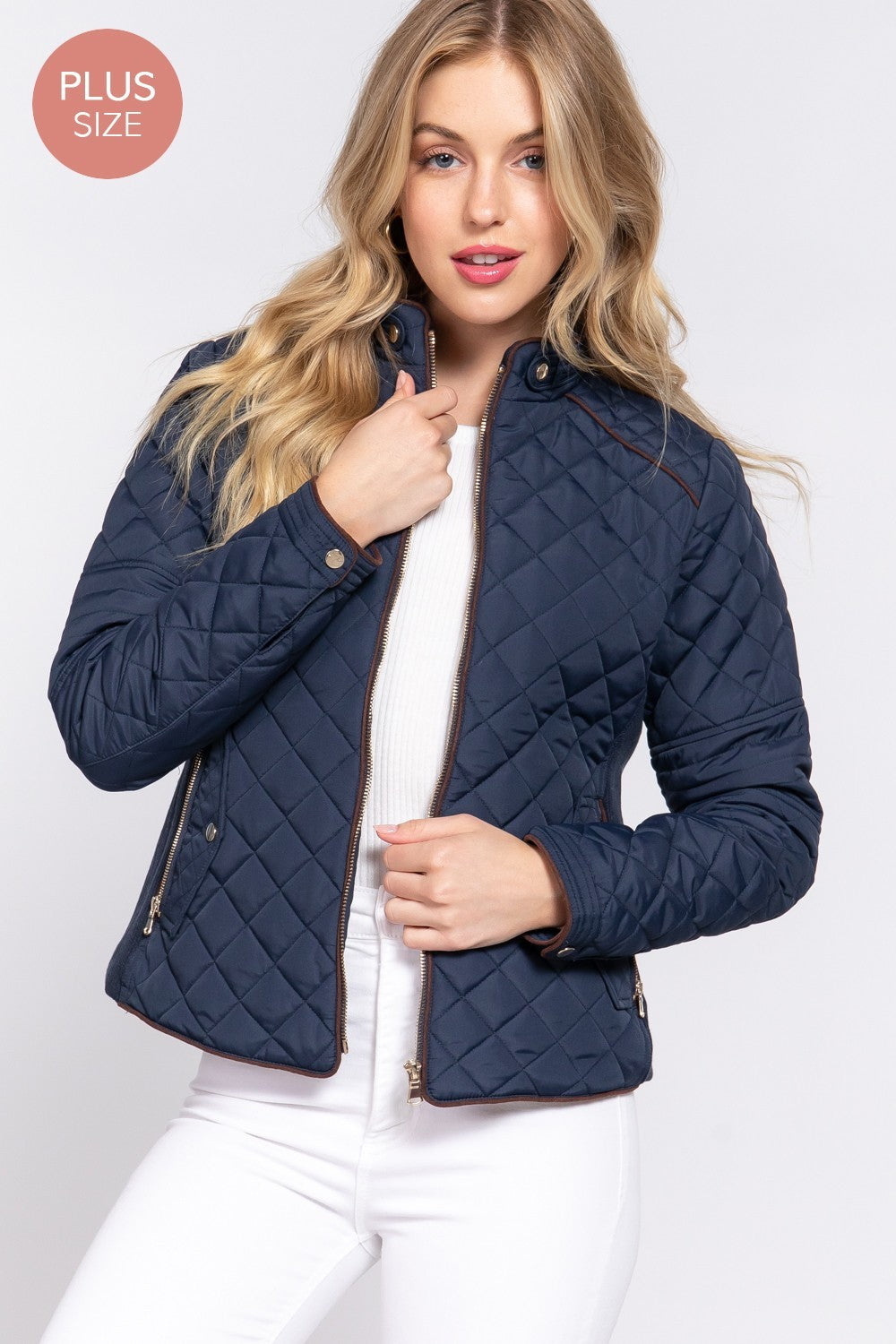 Suede Piping Detail Rib Quilted Padding Jacket