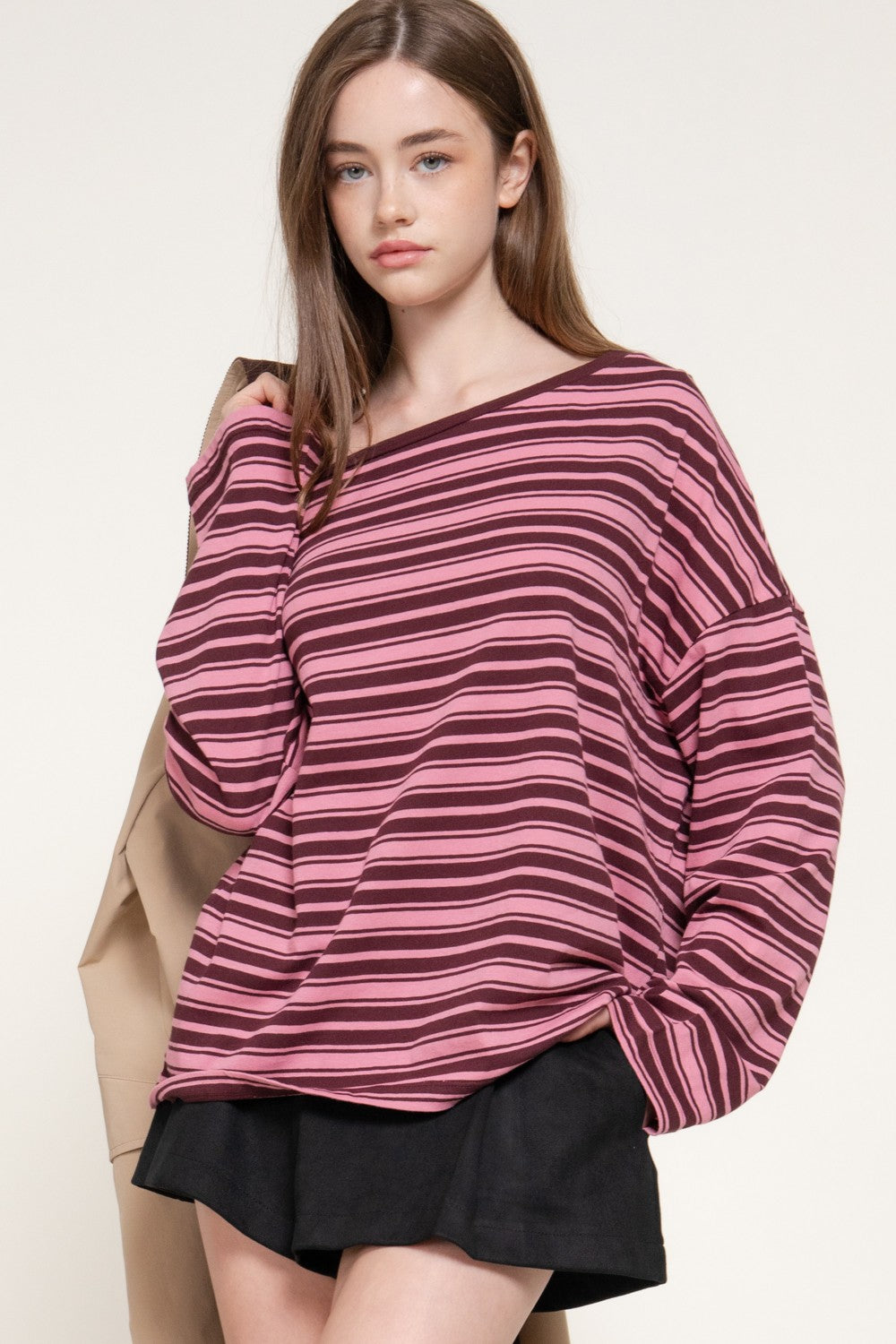 Long Sleeve Asymmetric Stripe Top