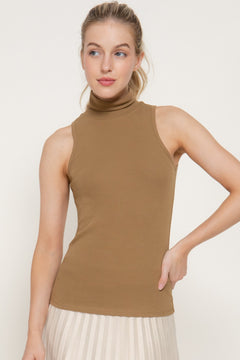 Sleeveless Turtle Neck Rib Knit Top
