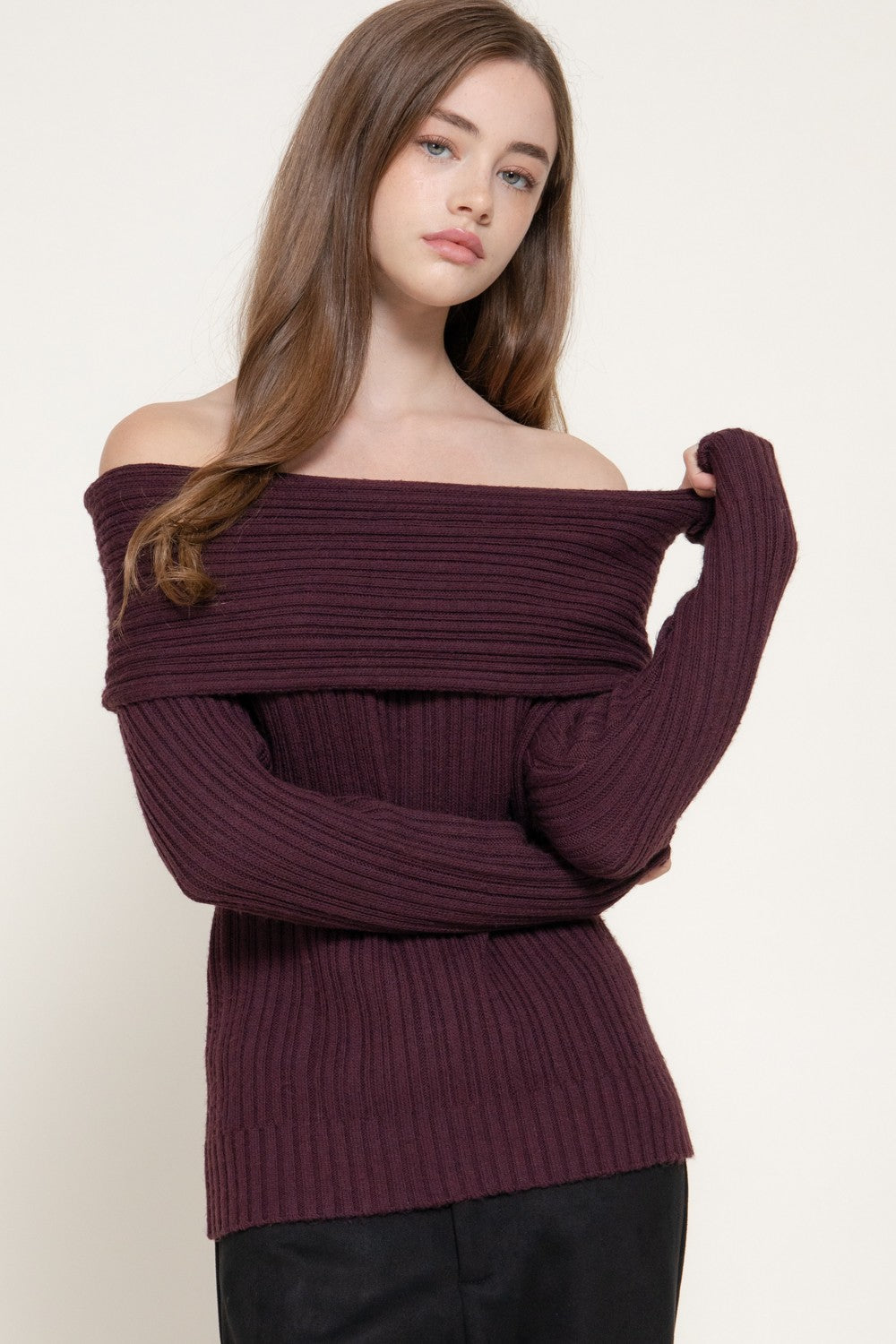 Long Slv Off The Shoulder Ribbed Sweater