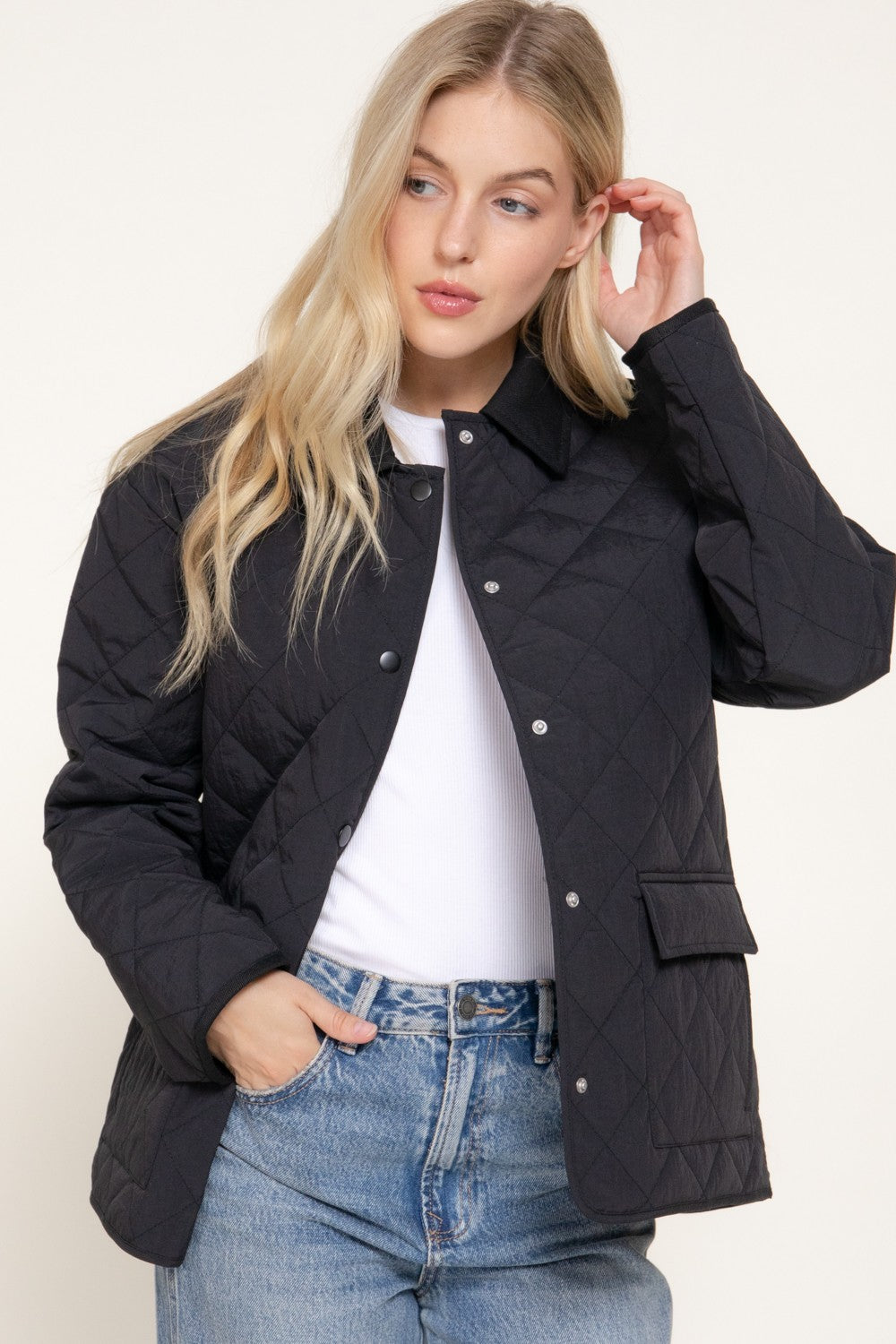 Lapel Collar Quilted Puffer Work Jacket