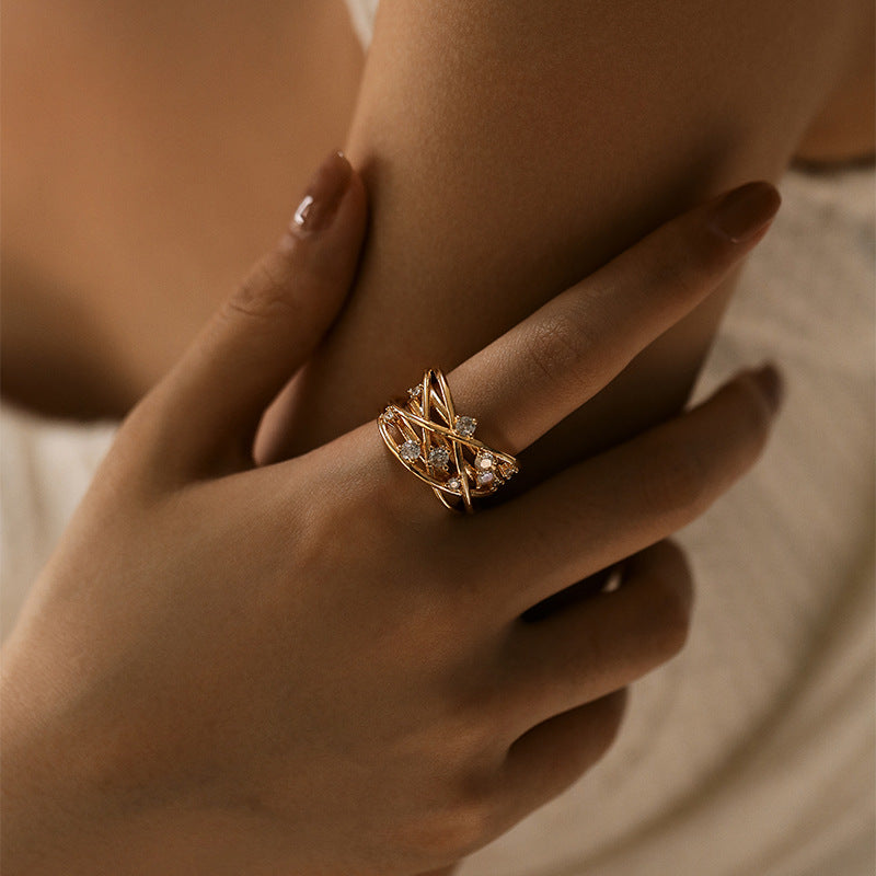 Interlace Diamond Cuff Ring