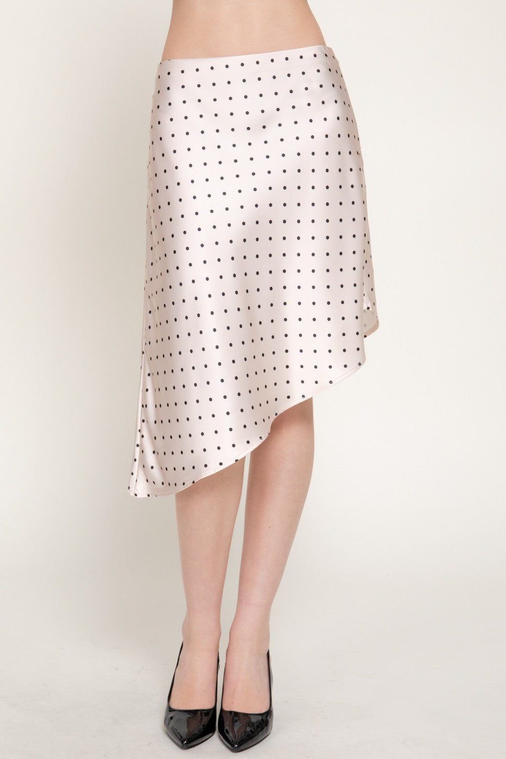 Dot Print Asymmetrical Satin Skirt