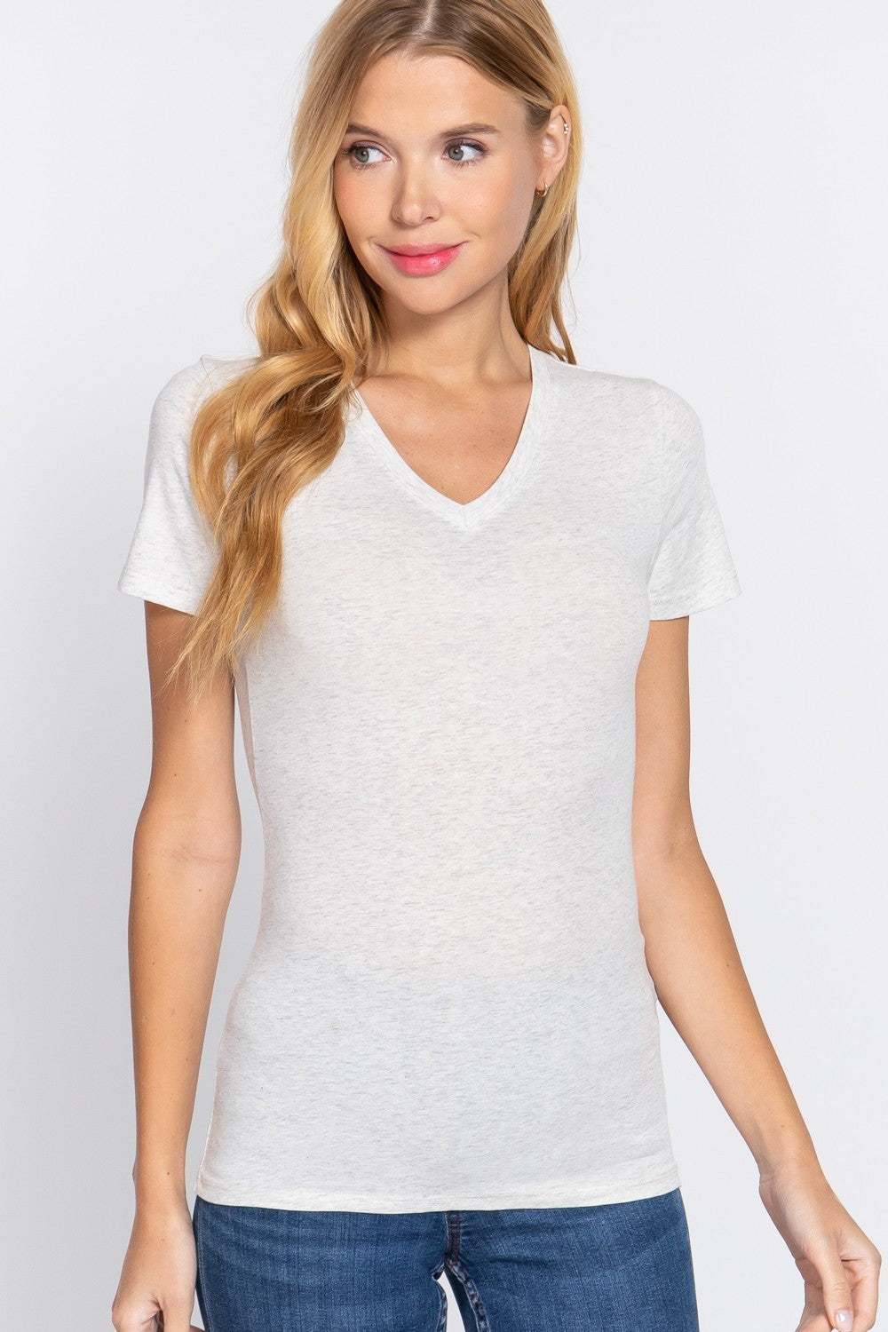 Short Slv Cotton Jersey V-neck Top