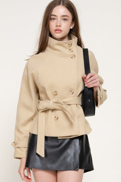 Double Breasted Button Belted Felt Jacket