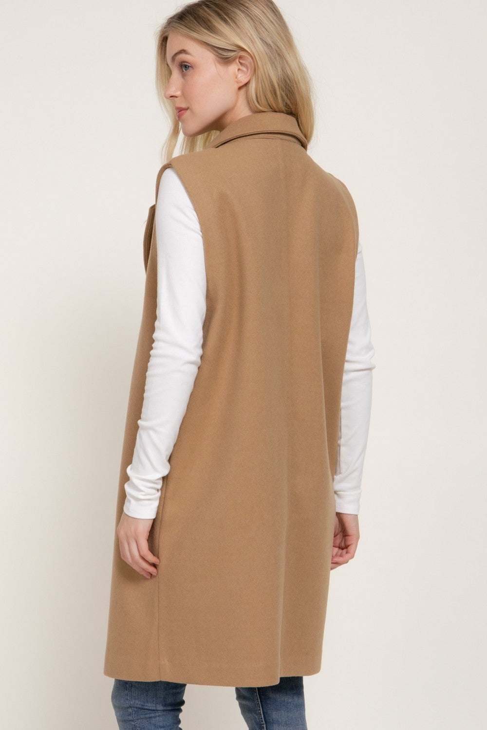 Sleeveless Notched Collar Soft Open Vest