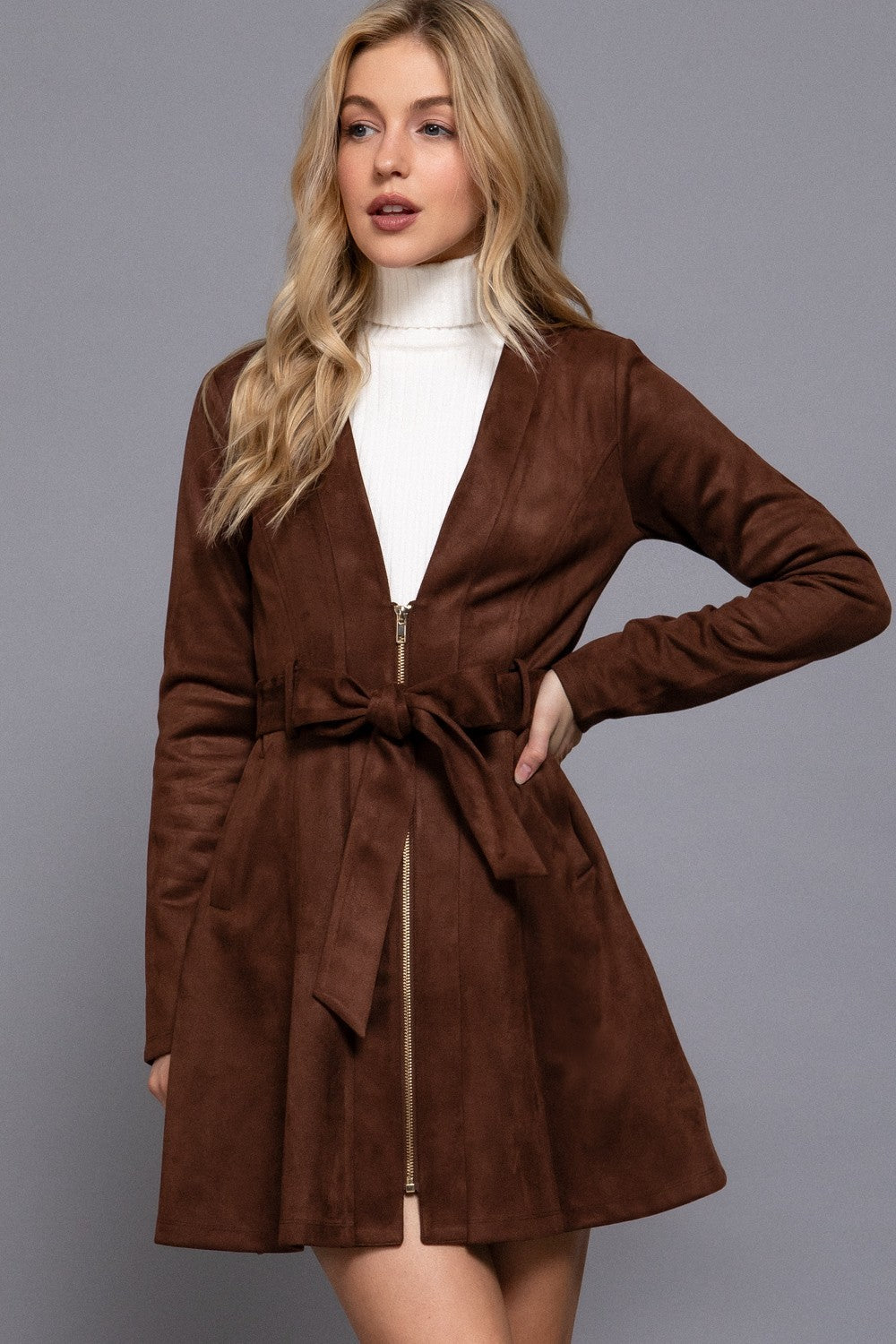 Zip-up Faux Suede Dress Jacket