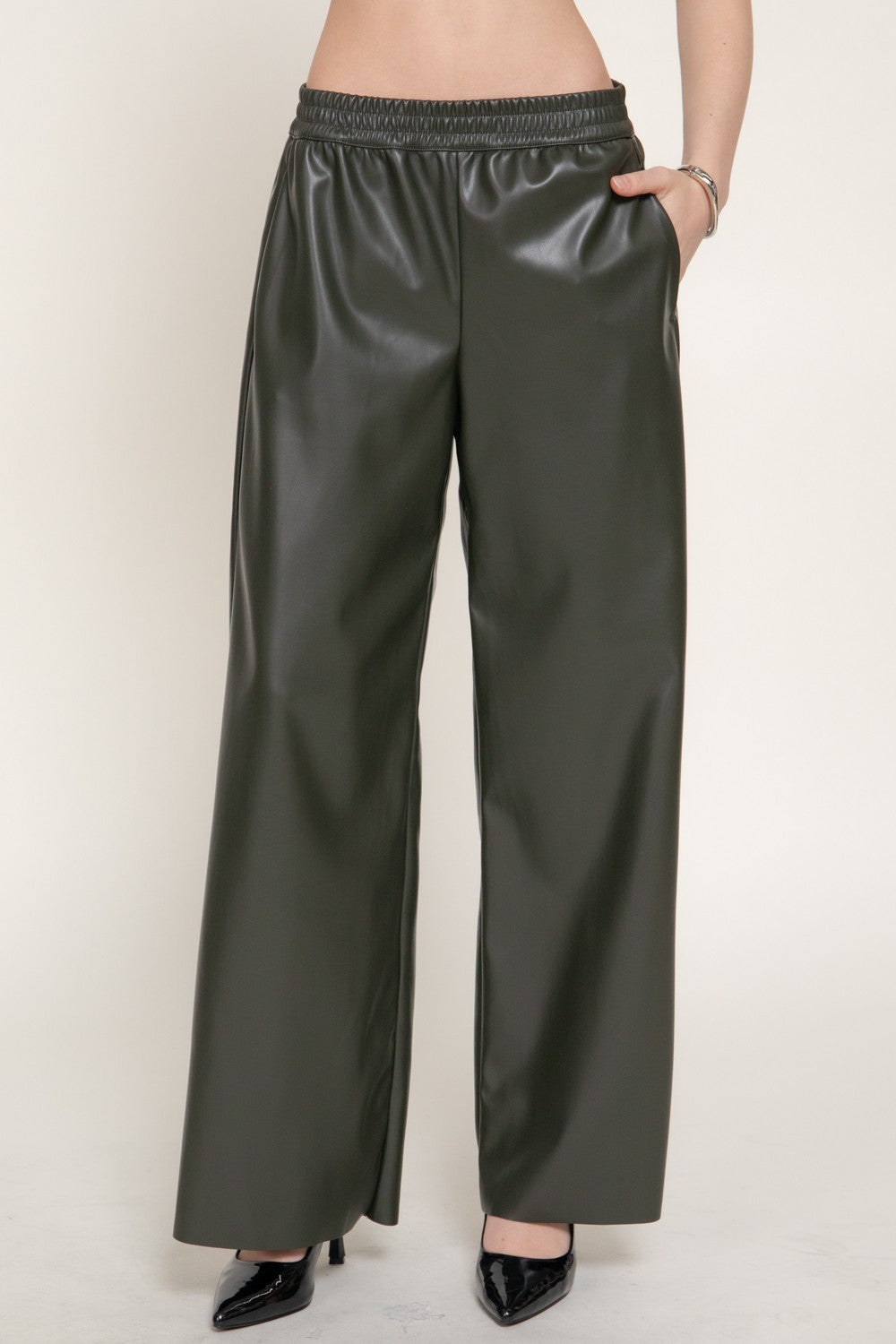 Straight Faux Leather Long Pants