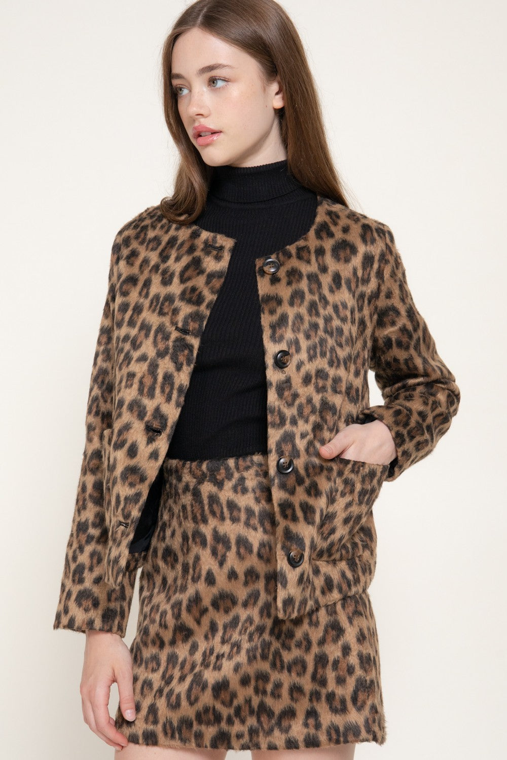 Leopard Print Hairy Wool-like Fabric Jacket