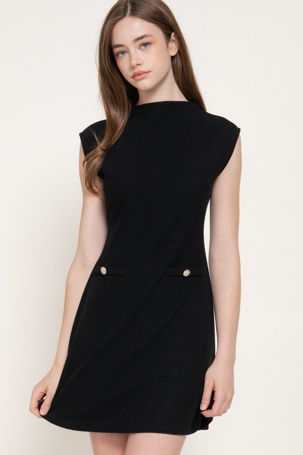 Sleeveless High Neck Brushed Ribbed A-Line Mini Dress
