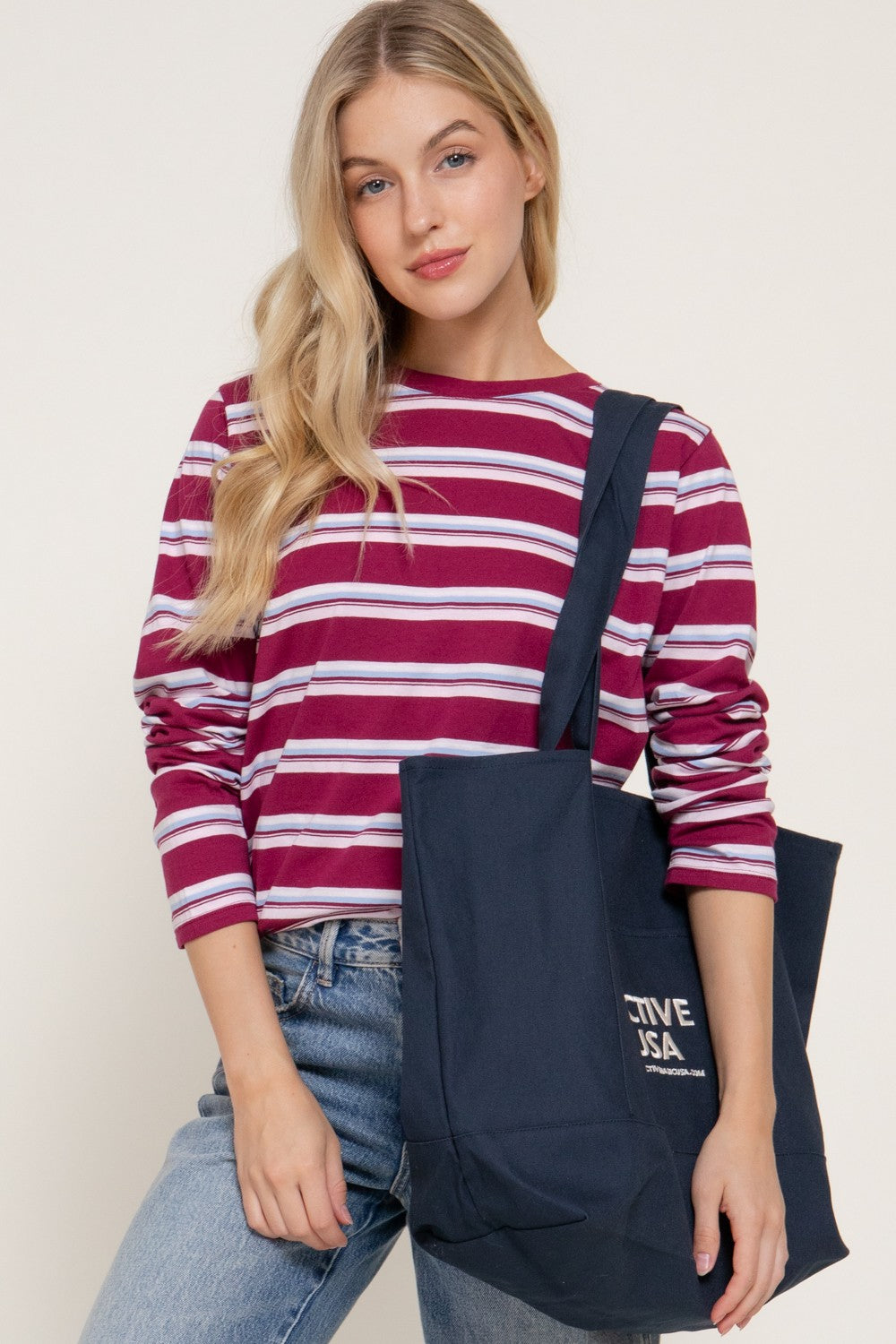 Long Slv Y/d Multi Striped Knit Top