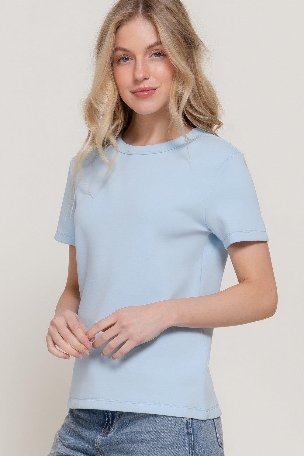 Short Sleeve Round Neck Soft Knit Top