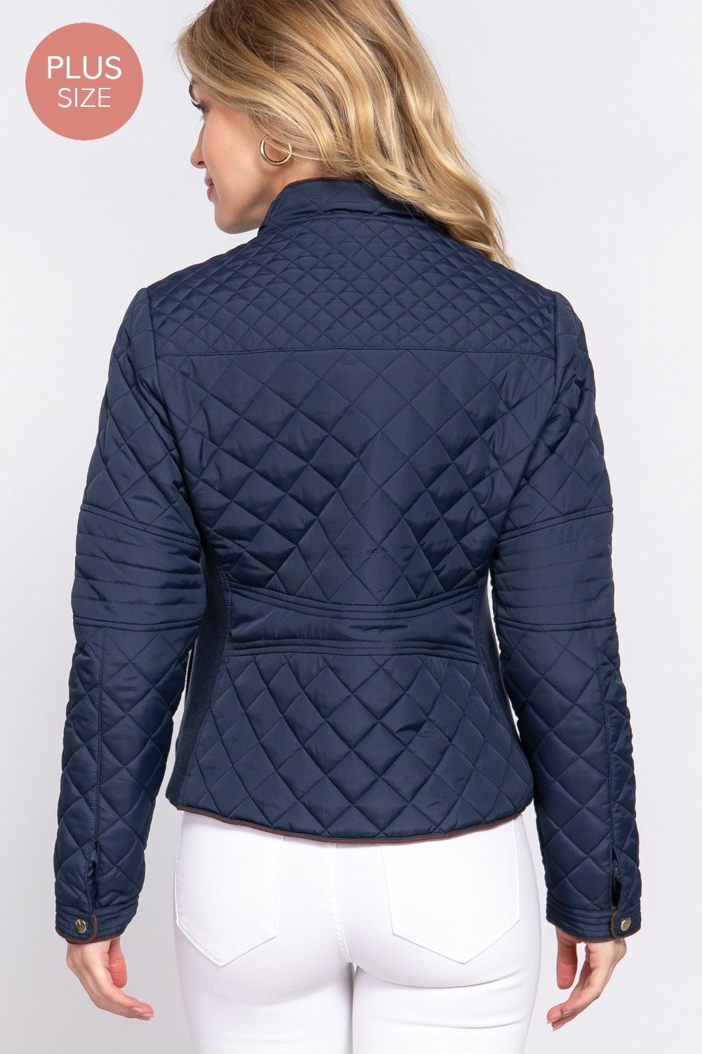 Suede Piping Detail Rib Quilted Padding Jacket