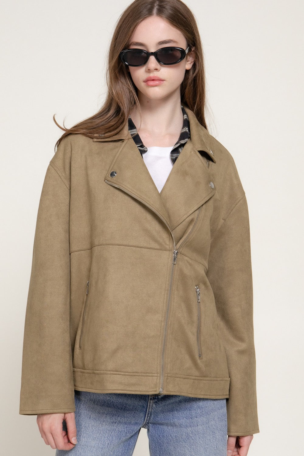 Faux Suede Biker Jacket