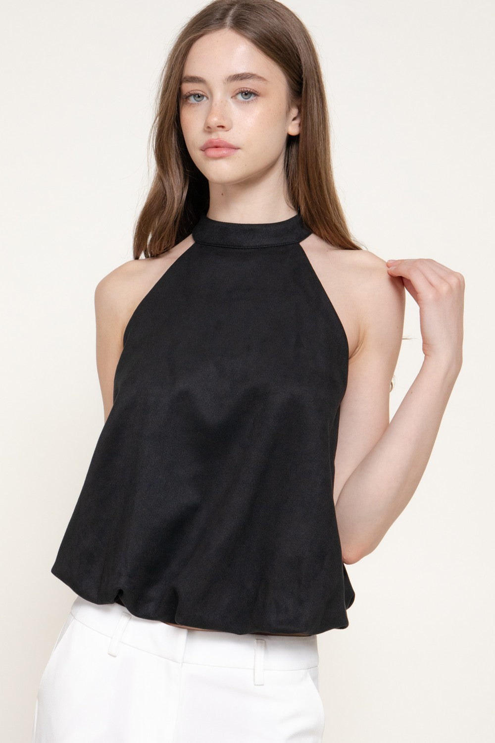 Faux Suede Halter Neck Top