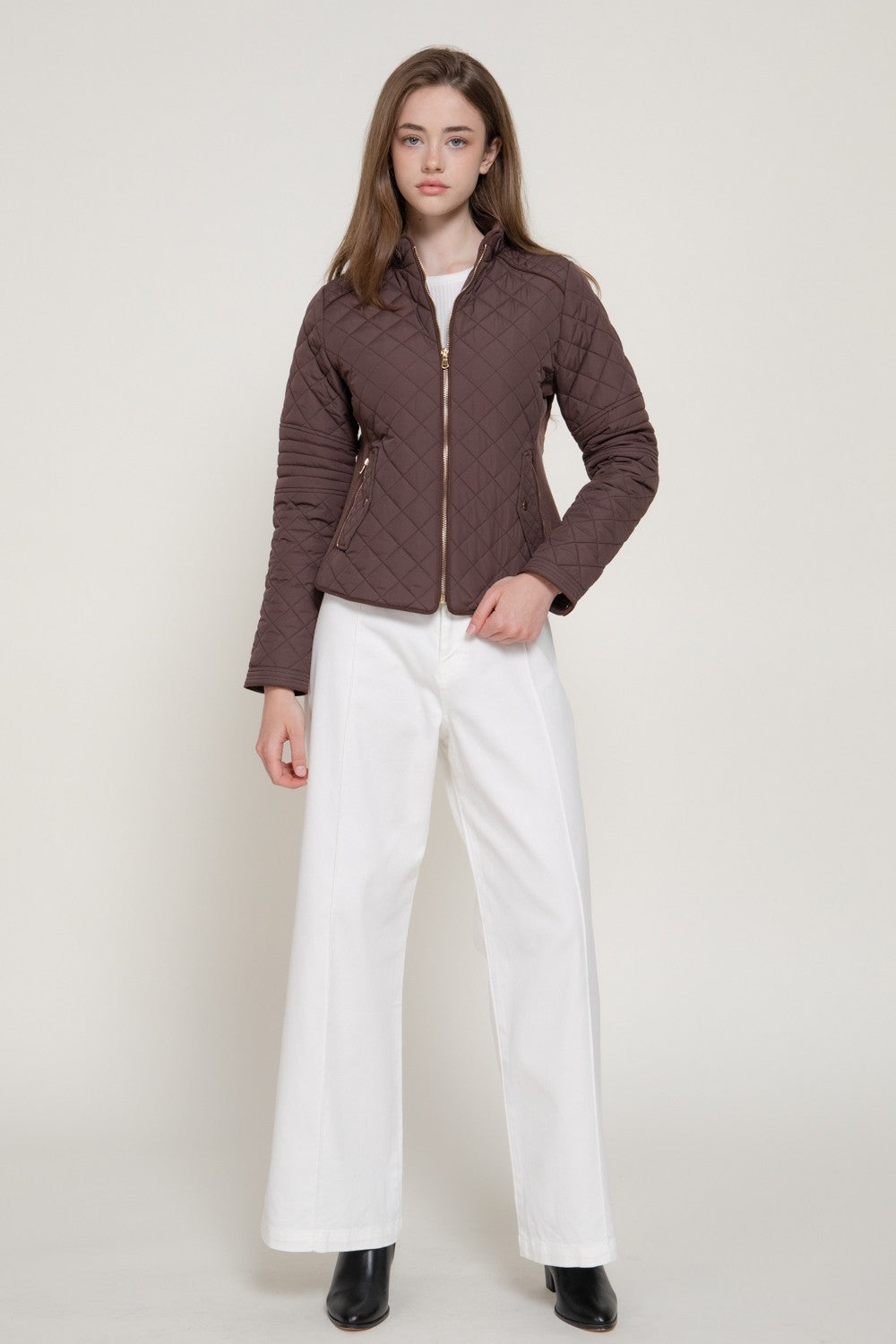 Suede Piping Rib Quilted Padding Jacket