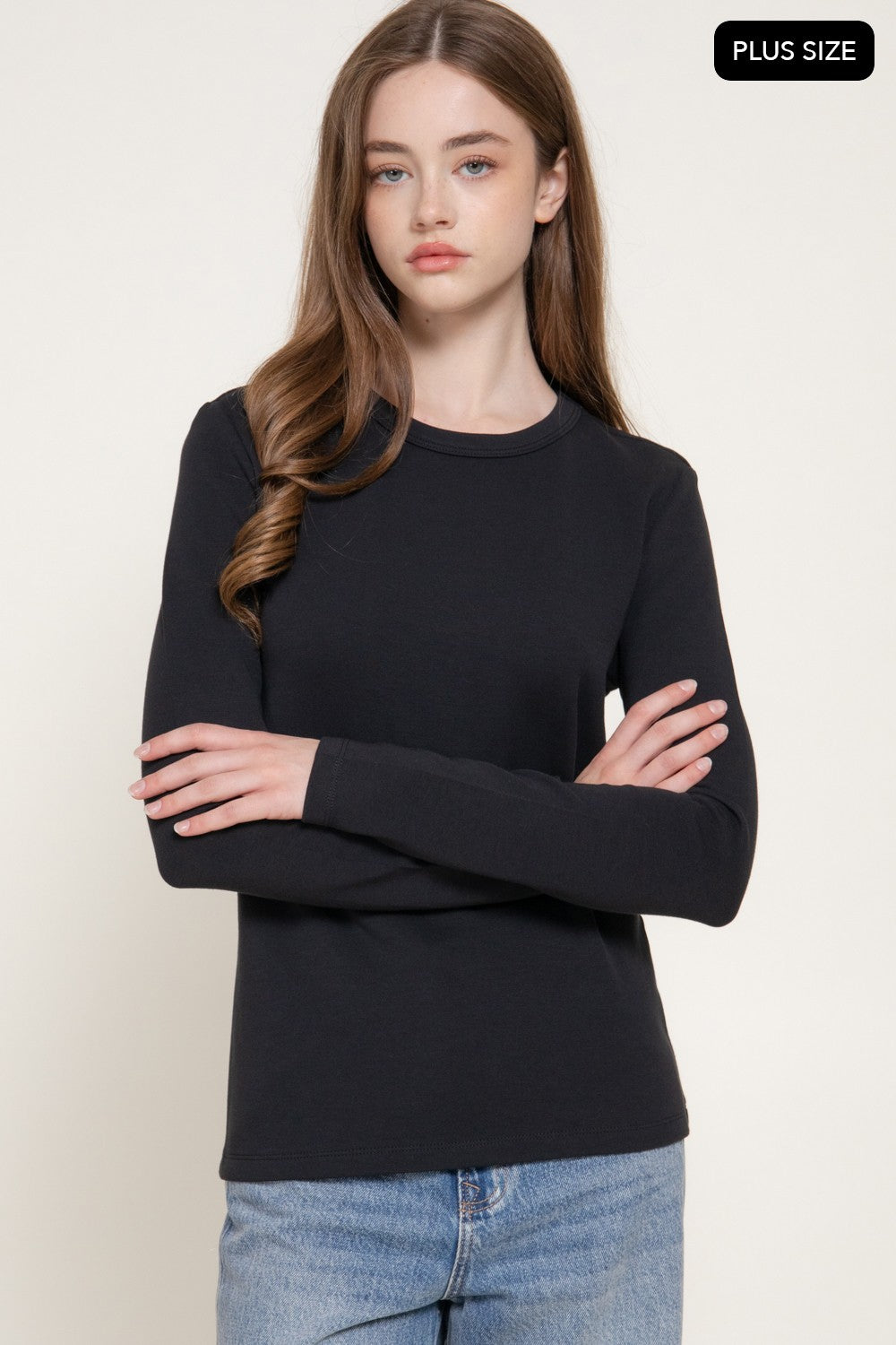 Long Slv Crew Neck Cotton Scuba Knit Top