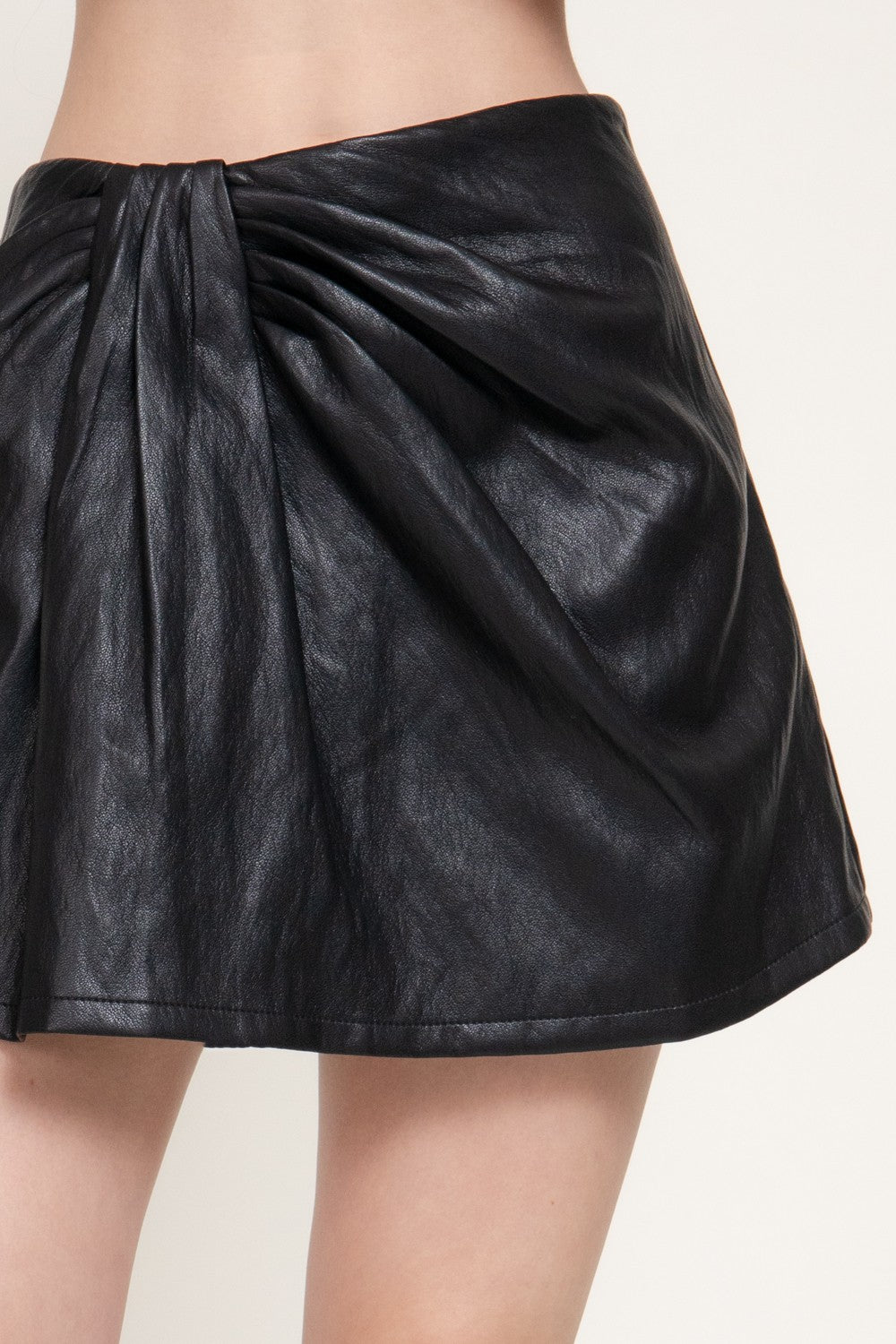 Front Ruched Faux Leather Shorts