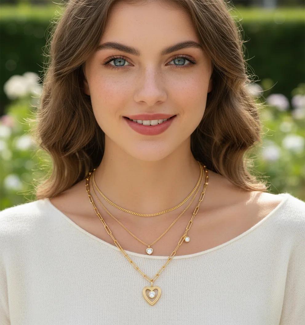 Layered Heart Link Necklace Stella Harte