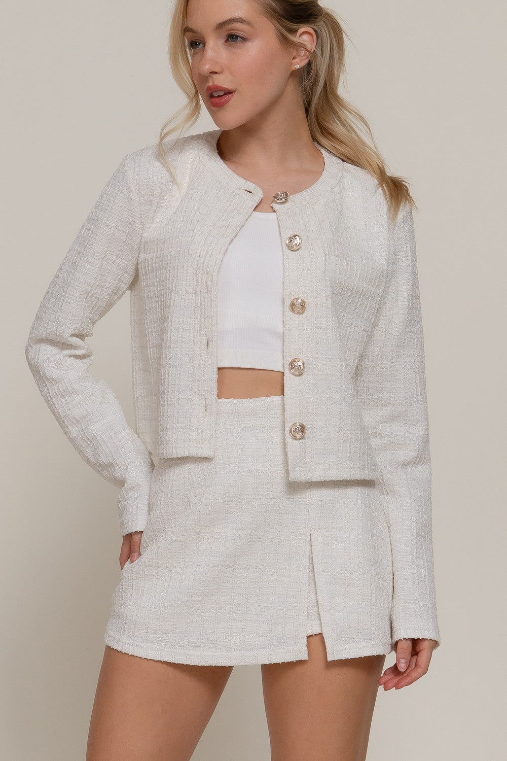 Stretch Tweed Mini Skirt