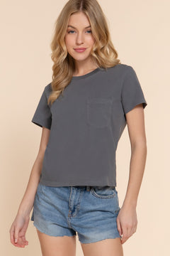 Short Slv Garment Dye Knit Top