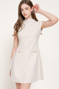 Sleeveless High Neck Brushed Ribbed A-Line Mini Dress