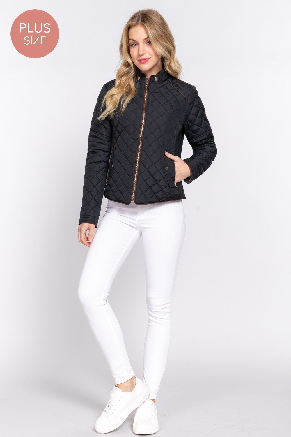 Suede Piping Detail Rib Quilted Padding Jacket