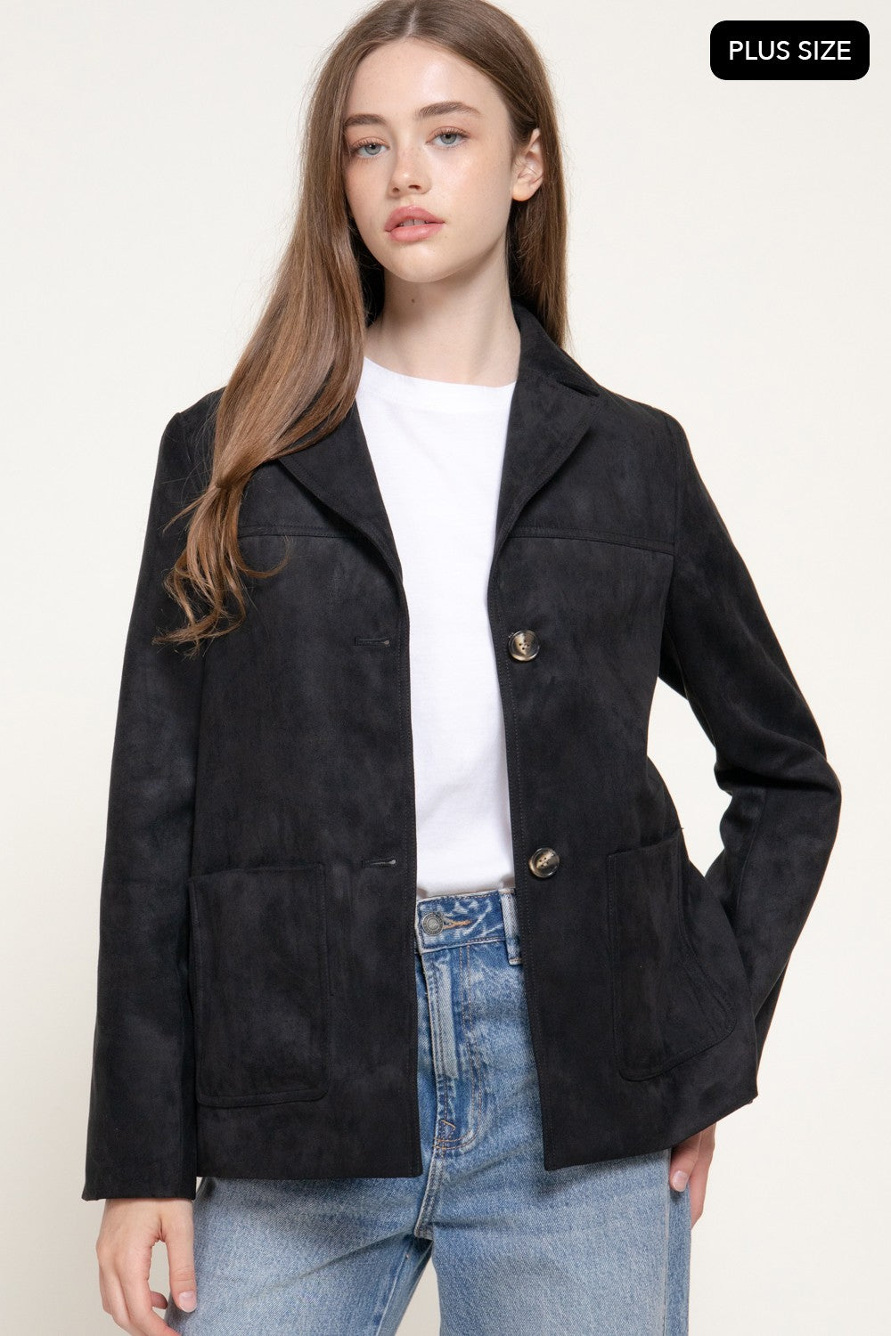 Long Sleeve Notched Collar Suede Jacket