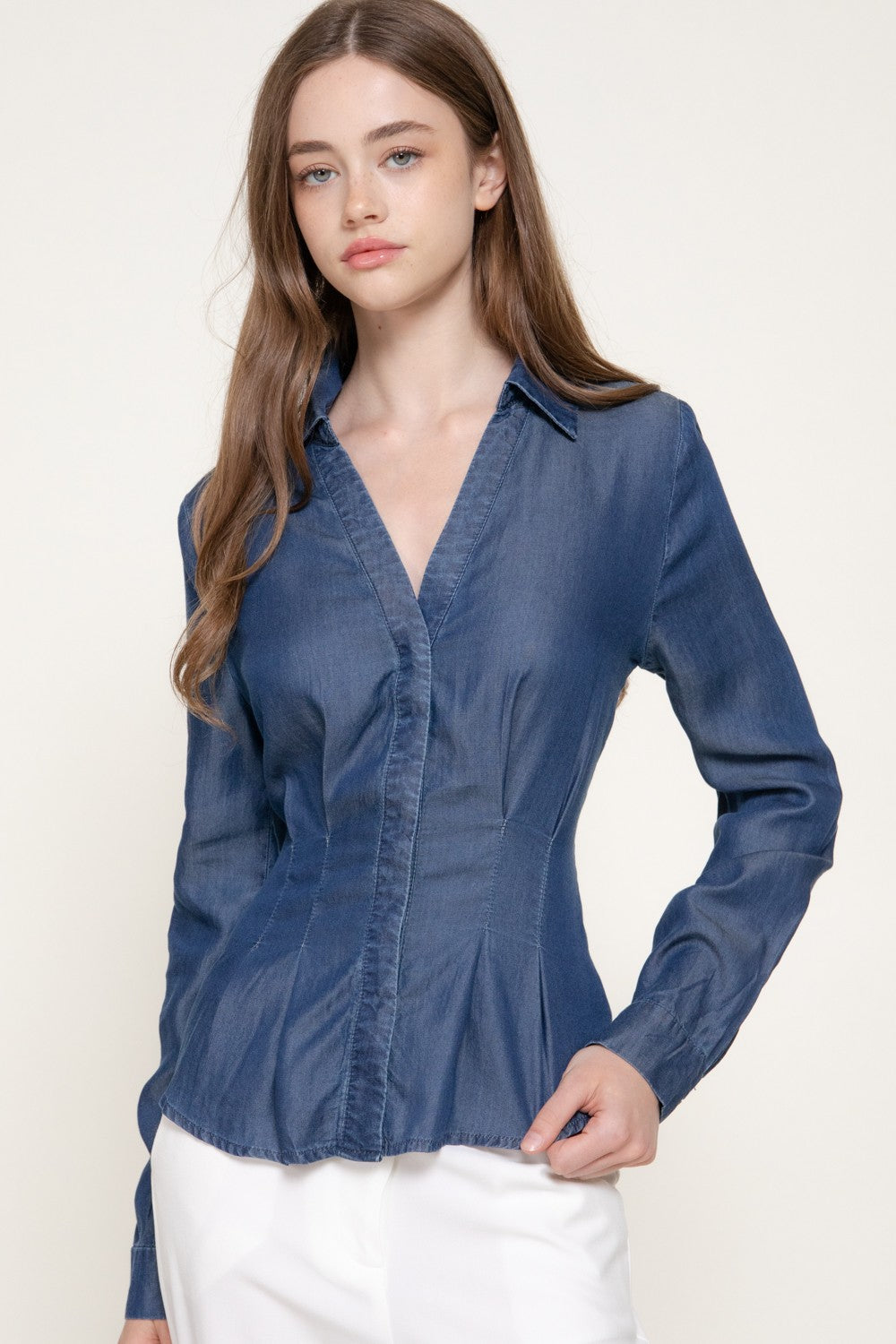 Long Slv Pleated Lyocel Shirt