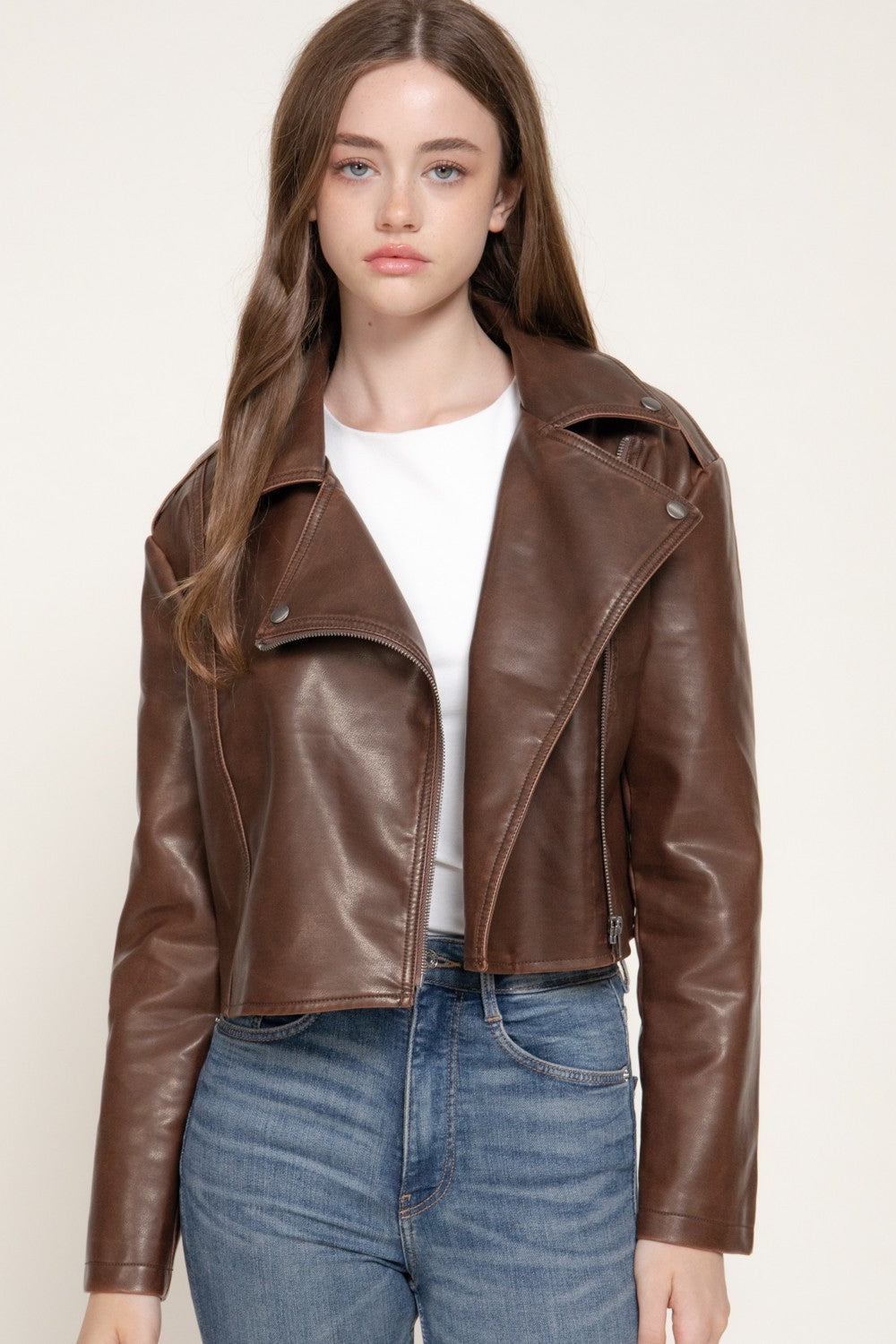 Vintage Wash Faux Leather Motor Jacket