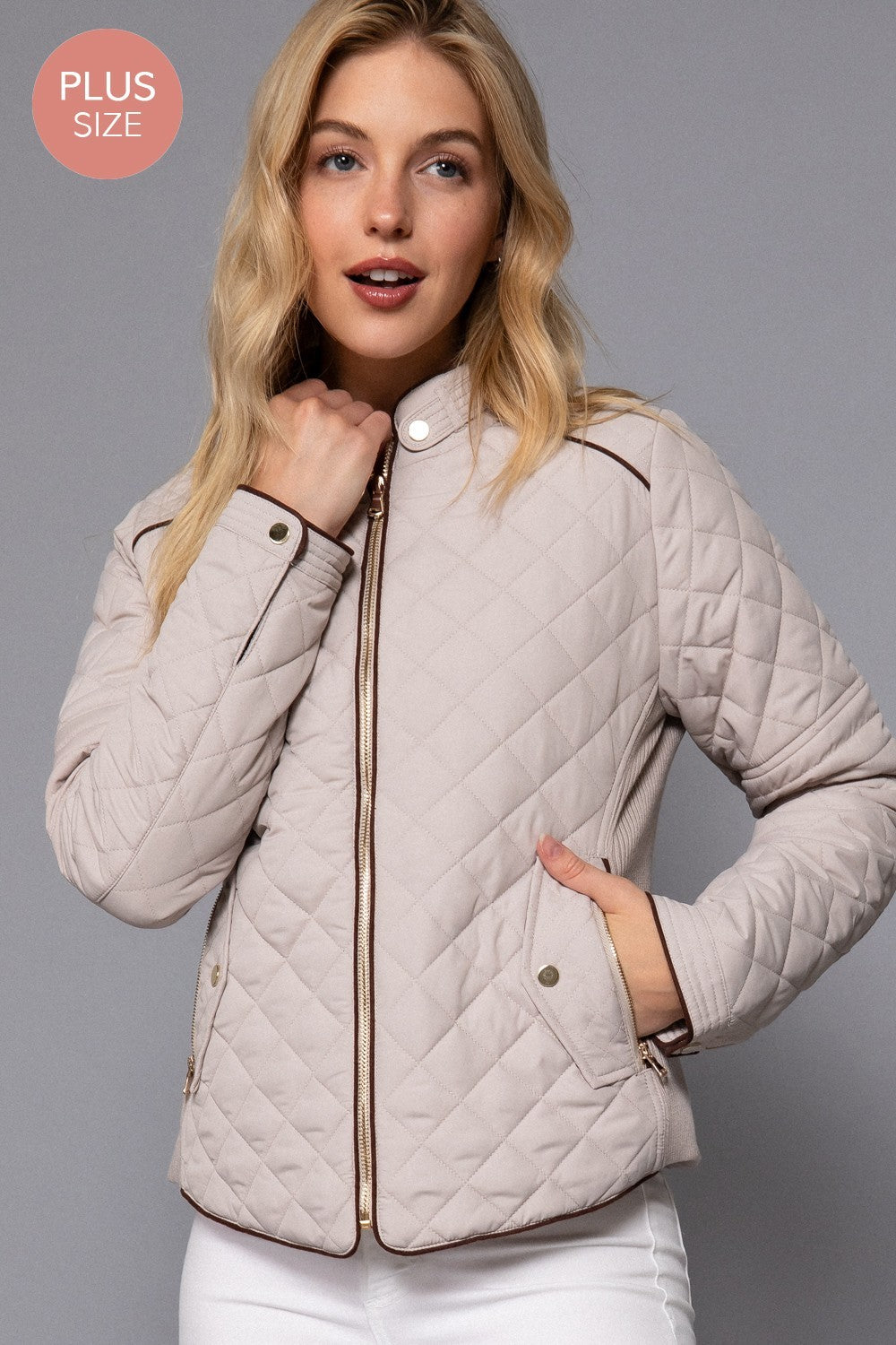 Suede Piping Detail Rib Quilted Padding Jacket