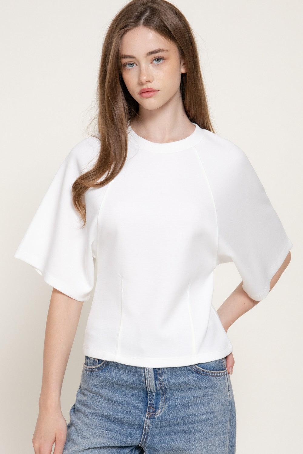 Short Slv Wasot Darts Modal Scuba Knit Top
