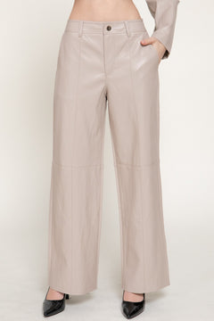 Straight Leg Texture Faux Leather Long Pants
