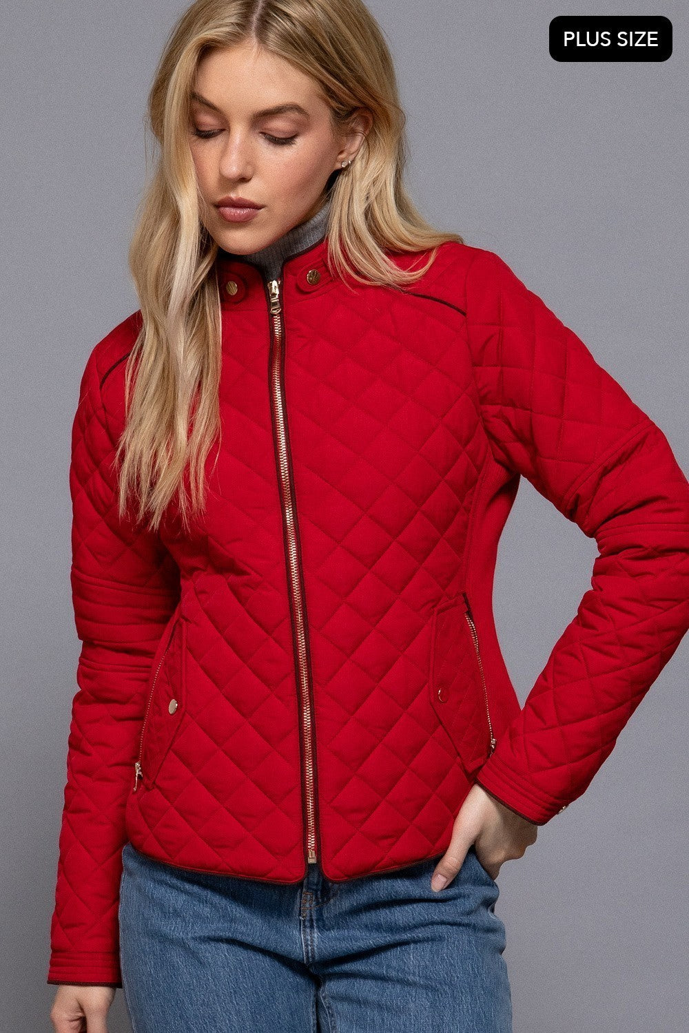 Suede Piping Detail Rib Quilted Padding Jacket