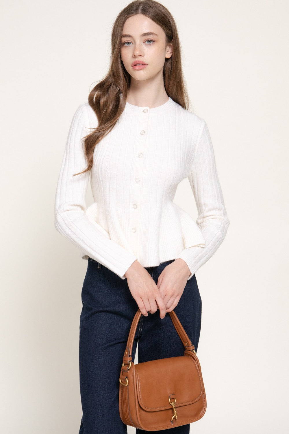 Long Slv Peplum Sweater Cardigan